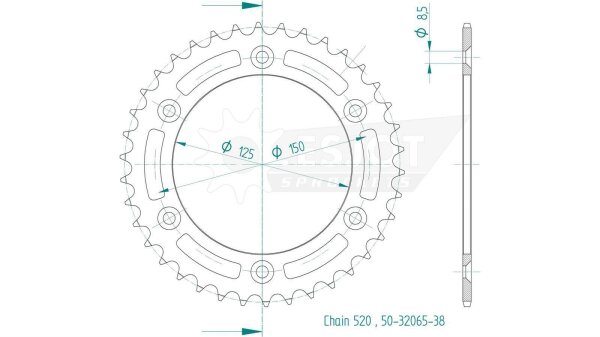 ESJOT Kettenrad "32065" 520, Stahl, schwarz 42 Zähne