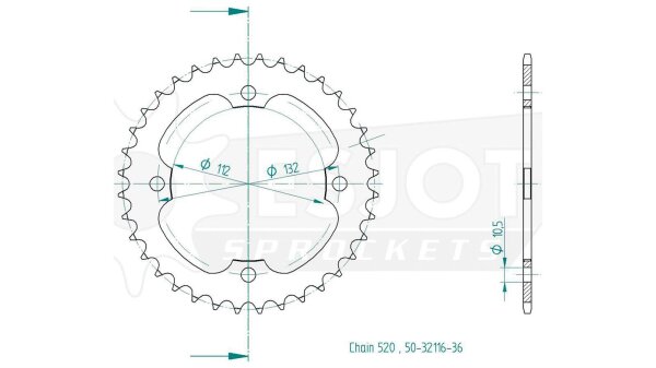 ESJOT Kettenrad "32116" 520, Stahl, schwarz 36 Zähne