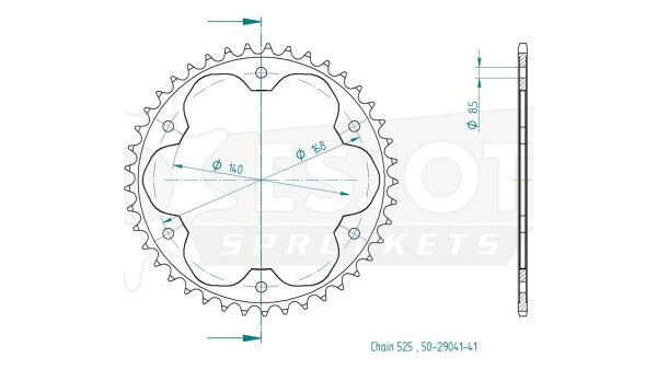 ESJOT Kettenrad "29041" 525, Stahl, schwarz 41 Zähne