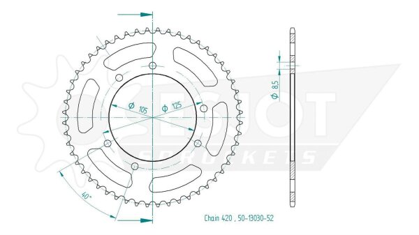 ESJOT Kettenrad "13030" 420, Stahl, schwarz 53 Zähne