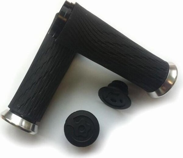 Griff m.Schraubensicherung f.Endstopfen 122mm schwarz m.Klemme silber+Endstopfen