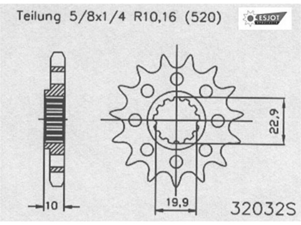 ESJOT Antriebsritzel "32032" 520, Stahl, gewichtso 14 Zähne