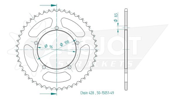 ESJOT Kettenrad "15051" 428, Stahl, silber 52 Zähne