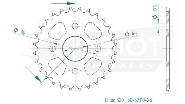 ESJOT Kettenrad "32110" 520, Stahl, schwarz 28 Zähne