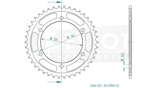 ESJOT Kettenrad "29009" 525, Stahl, schwarz 42 Zähne
