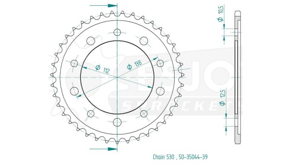 ESJOT Kettenrad "35044" 530, Stahl 40 Zähne