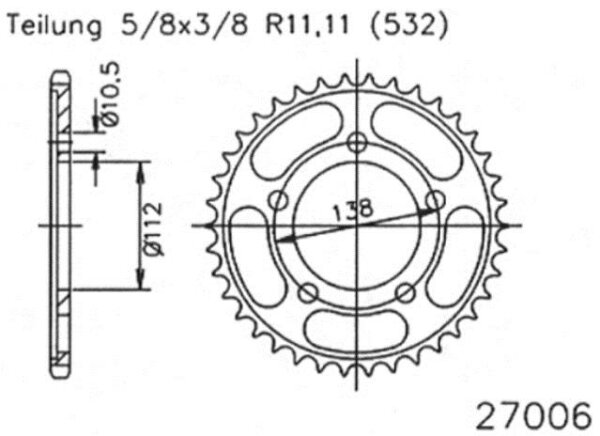 ESJOT Kettenrad "27006" 532, Stahl, schwarz 48 Zähne