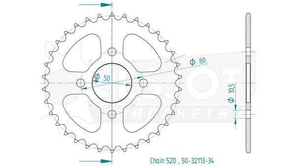 ESJOT Kettenrad "32113" 520, Stahl, schwarz 38 Zähne