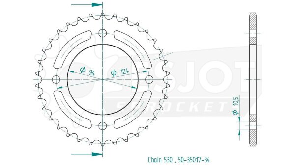 ESJOT Kettenrad "35017" 530, Stahl, schwarz 34 Zähne