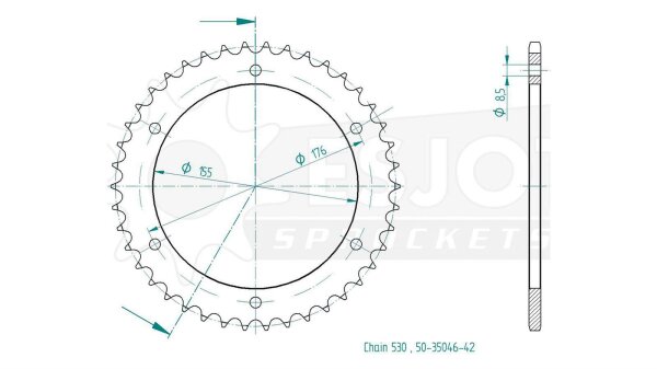 ESJOT Kettenrad "35048" 530, Stahl, schwarz 42 Zähne