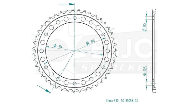 ESJOT Kettenrad "35058" 530, Stahl 44 Zähne