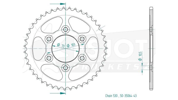 ESJOT Kettenrad "35064" 530, Stahl, schwarz 43 Zähne