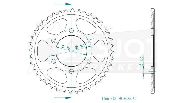 ESJOT Kettenrad "35043" 530, Stahl, schwarz 43 Zähne