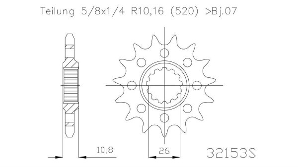 ESJOT Antriebsritzel "32153" 520 Stahl Racing, für 15 Zähne