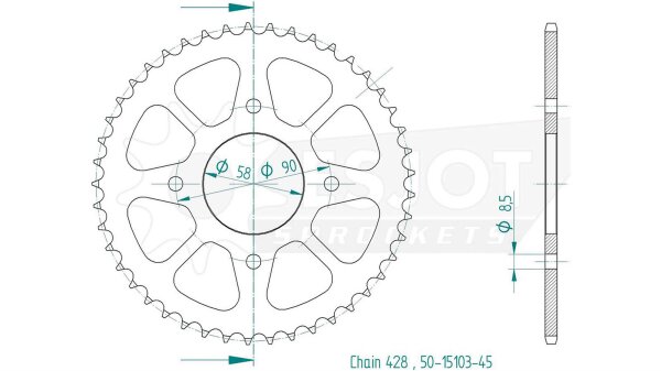 ESJOT Kettenrad "15103" 428, Stahl, schwarz 45 Zähne