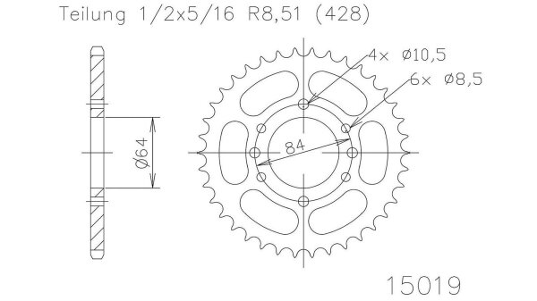 ESJOT Kettenrad "15019" 428, Stahl, schwarz 51 Zähne