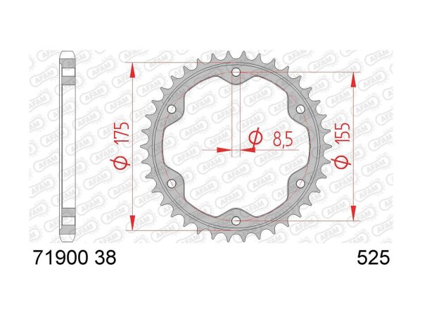 AFAM Kettenrad "71900" 525, Stahl, schwarz 38 Zähne