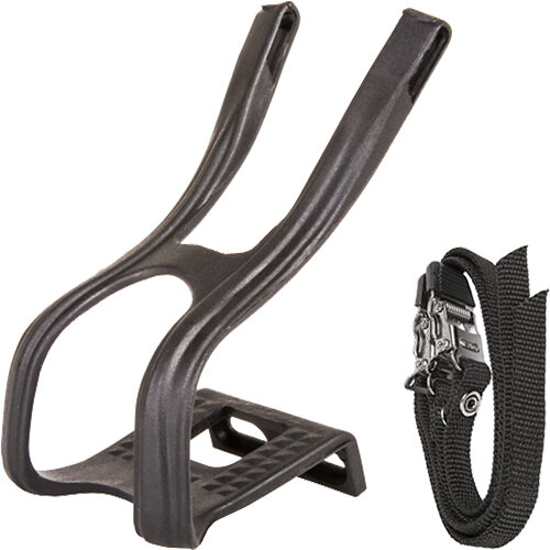 Pedalhaken L mit Riemen, schwarz, Messingschlager, 313127