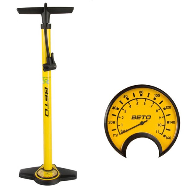 Standpumpe Stahl m. Manometer, bis 11bar, gelb-schwarz, Messingschlager, 470329