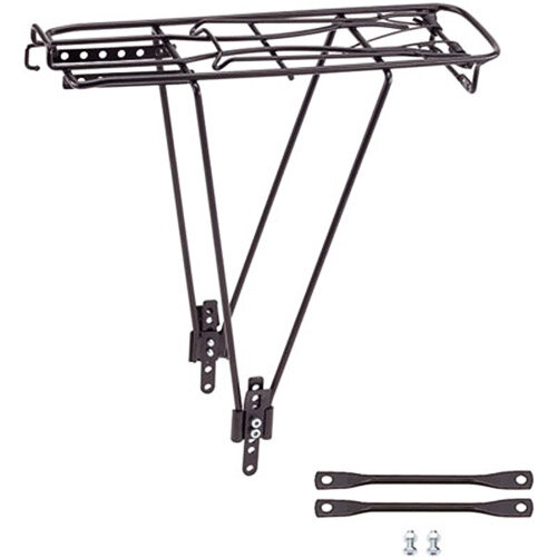 Gepäckträger 2-Bein, Federklappe + Pumpenhalter, schwarz, Stahl, verstellbar 26-28" , Point, 05014000