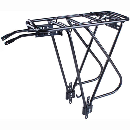 Gepäckträger Travaller A II, schwarz, Aluminium, verstellbar 24-29", Messingschlager, 440198