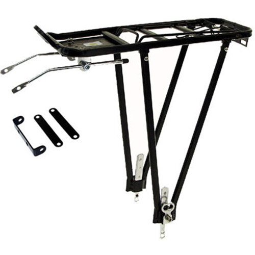 Gepäckträger 2-Bein, schwarz, Aluminium, verstellbar 24-28", unmontiert, Messingschlager, 440158