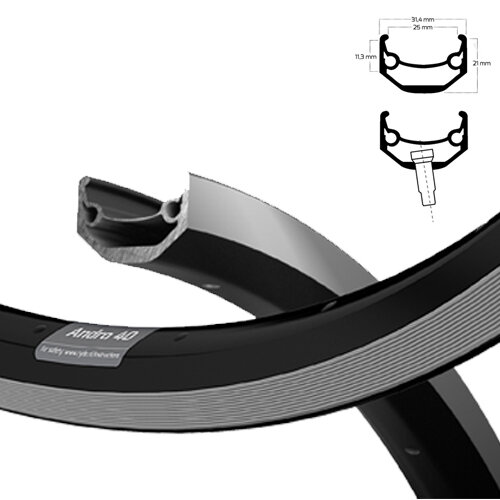 Felge ANDRA 40 25-622, schwarz, 36 Loch, VL=8,5, Ryde, 600340