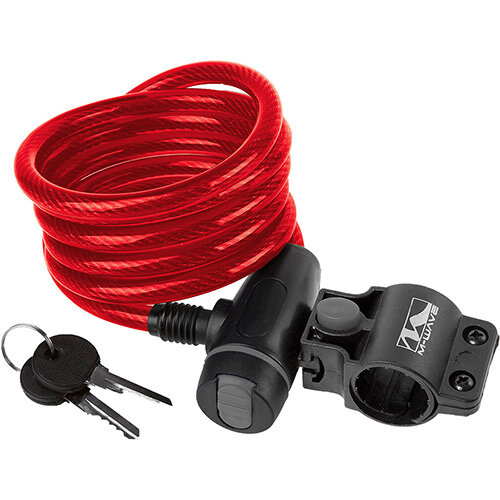 Spiralkabelschloss, CLIP-ON-Halter , L = 180 cm, Ø = 10 mm, rot, Messingschlager, 233863