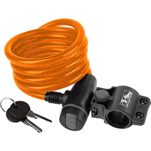 Spiralkabelschloss, CLIP-ON-Halter, L = 180 cm, Ø = 10 mm, orange, Messingschlager, 233867