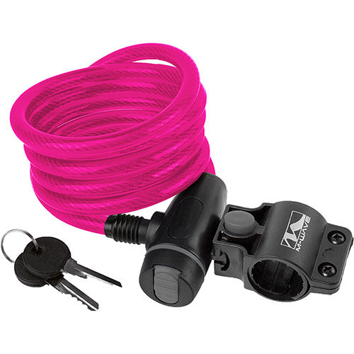 Spiralkabelschloss, CLIP-ON-Halter, L = 180 cm, Ø = 10 mm, rosa, Messingschlager, 233868