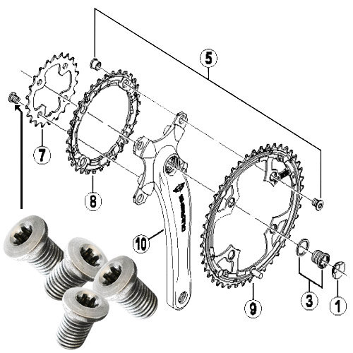 Kettenblattschrauben innen, 8x,8,5 / Satz mit 4 Stück, Shimano Teile, Y-1FM98030