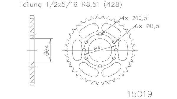 ESJOT Kettenrad "15019" 428, Stahl, schwarz 49 Zähne
