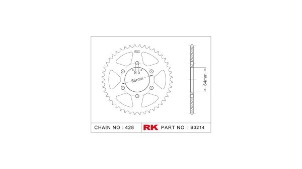 RK Kettenrad "3214", 428, Stahl, 52 Zähne