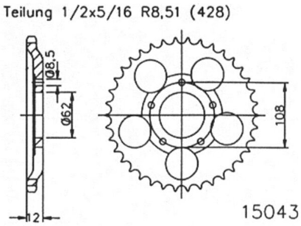 ESJOT Kettenrad "15043" 428, Stahl, silber 51 Zähne