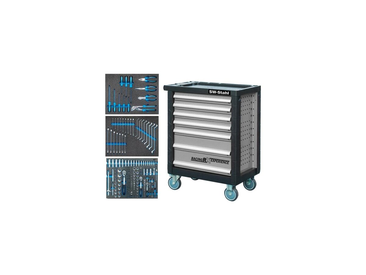 SWStahl Werkstattwagen-Sortiment Für Bremsen-, Öl- Und Kraftstoffservice | 26-teilig | Mit Bremssattelwerkzeugen Und Ölfilterschlüssel