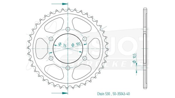 ESJOT Kettenrad "35043" 530, Stahl, schwarz 42 Zähne