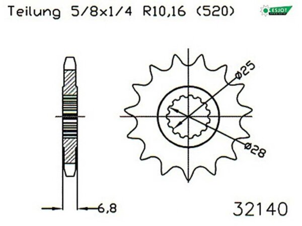 ESJOT Antriebsritzel "32140" 520, Stahl 15 Zähne