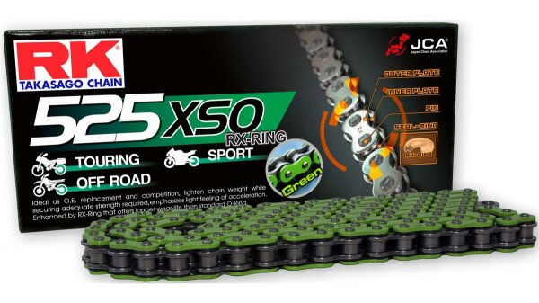 RK Kette "525XSO" 5/8 x 5/16, RX-Ring Ke 120 Glieder, grün