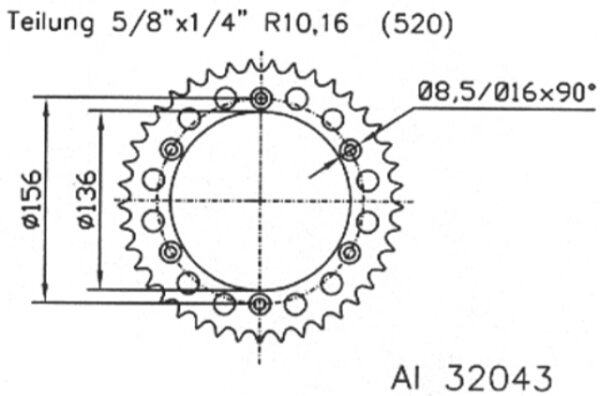 ESJOT Kettenrad "32043" 520, Aluminium 52 Zähne, silb