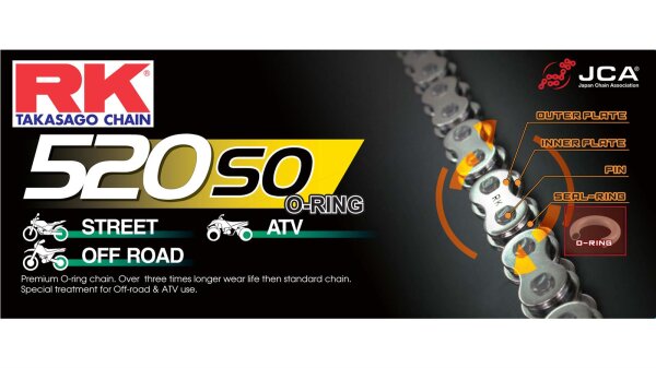 RK Kette "520S0" 5/8 x 1/4, O-Ring Kette, Zugkraft 102 Glieder, N