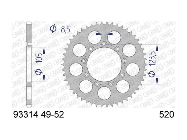 AFAM Kettenrad "93314" 520, Aluminium 52 Zähne, silb