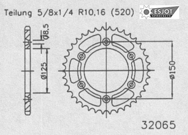 ESJOT Kettenrad "32065" 520, Aluminium, selbstrein 39 Zähne