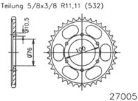 ESJOT Kettenrad "27005" 532, Stahl, schwarz 42...