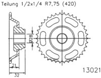 ESJOT Kettenrad "13021" 420, Stahl, schwarz 43...