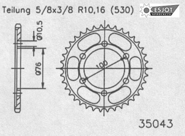 ESJOT Kettenrad "35043" 530, Stahl, schwarz 40 Zähne