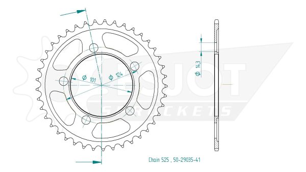 ESJOT Kettenrad "29035" 525, Stahl, silber 38 Zähne