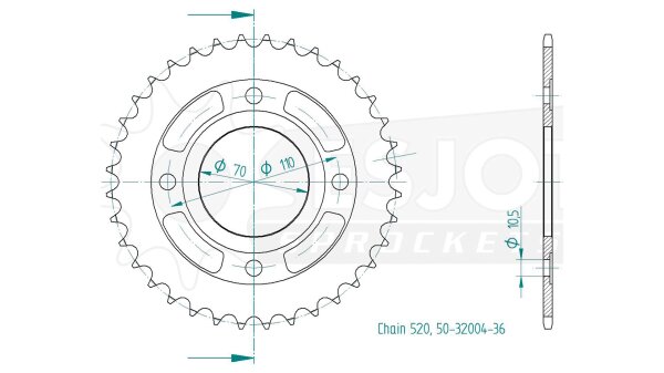 ESJOT Kettenrad "32004" 520, Stahl, schwarz 36 Zähne