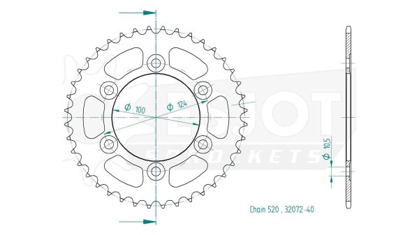 ESJOT Kettenrad "32072" 520, Stahl, schwarz 40 Zähne