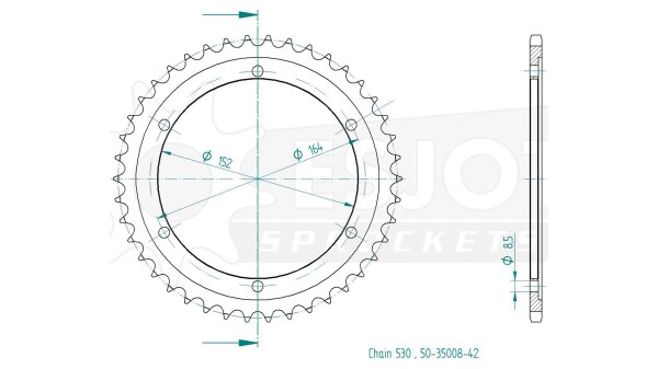 ESJOT Kettenrad "35008" 530, Stahl, schwarz 42 Zähne