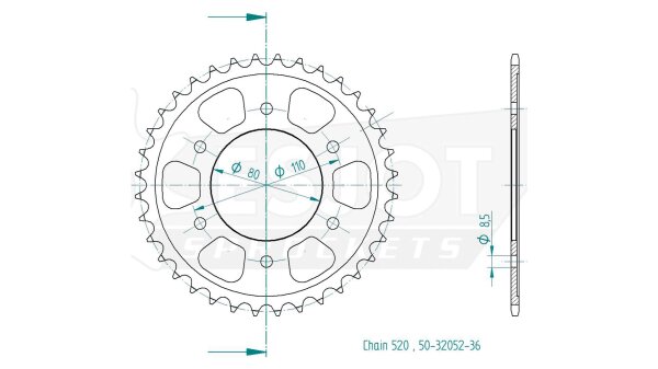 ESJOT Kettenrad "32052" 520, Stahl, schwarz 38 Zähne